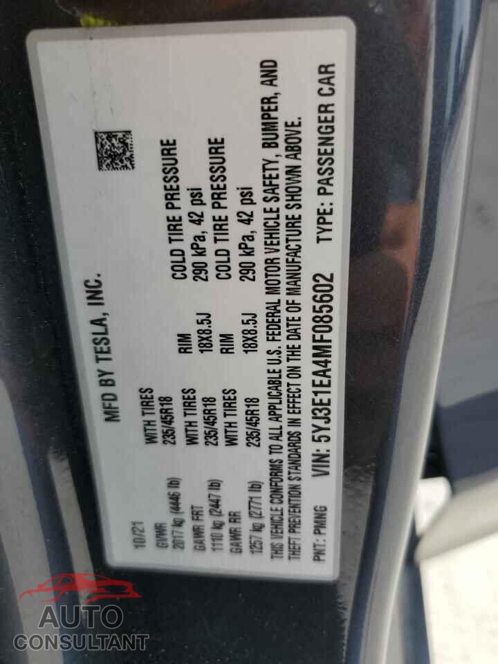 TESLA MODEL 3 2021 - 5YJ3E1EA4MF085602
