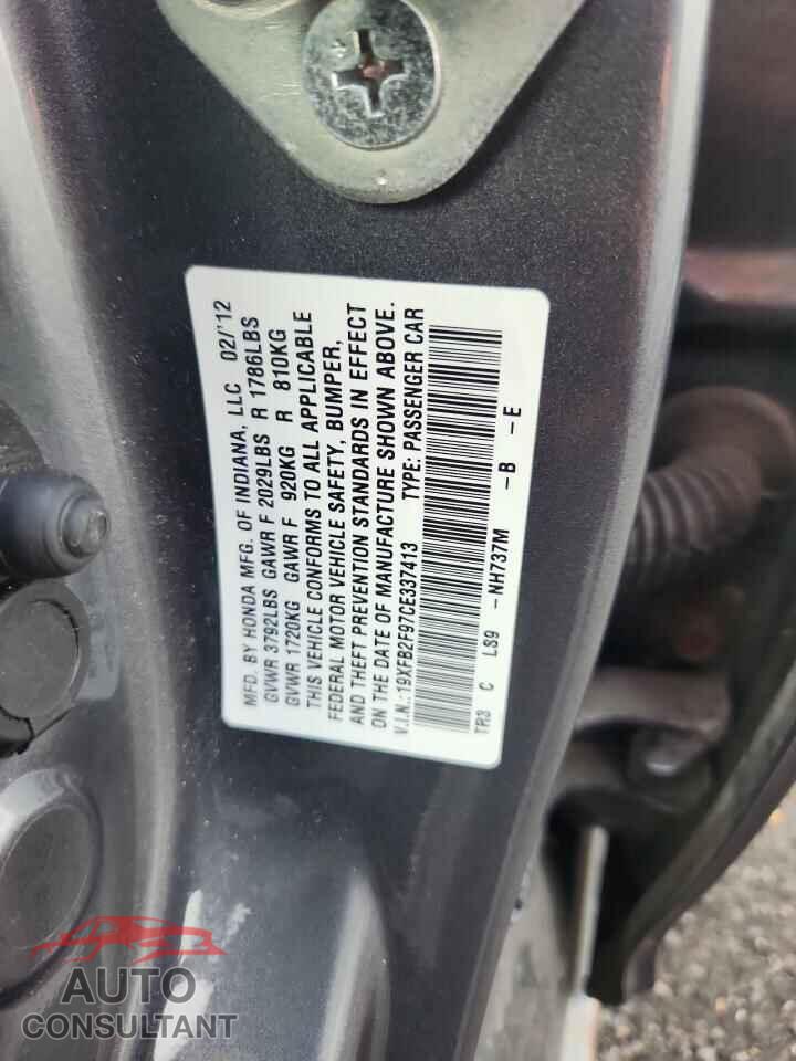 HONDA CIVIC 2012 - 19XFB2F97CE337413