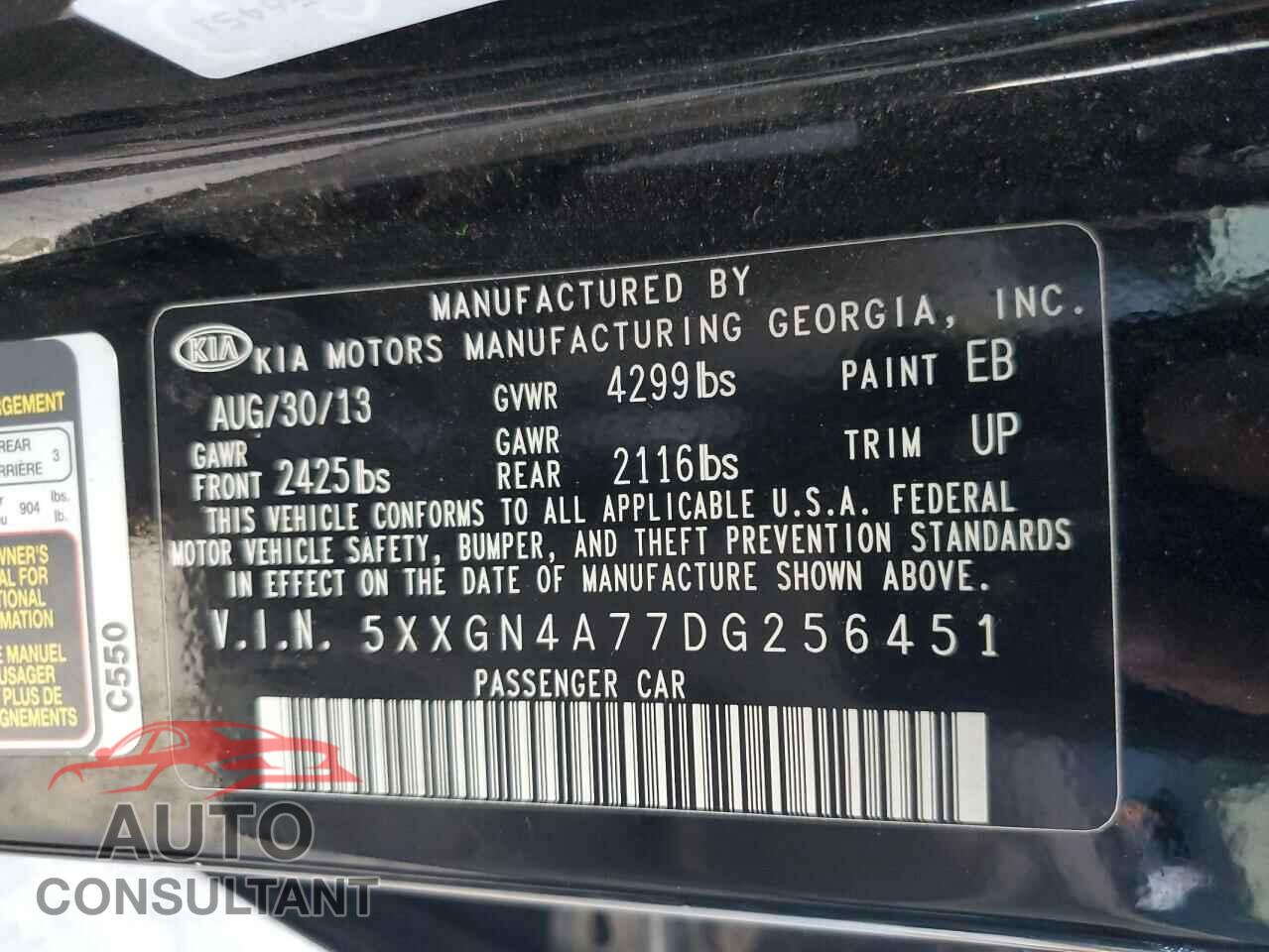 KIA OPTIMA 2013 - 5XXGN4A77DG256451