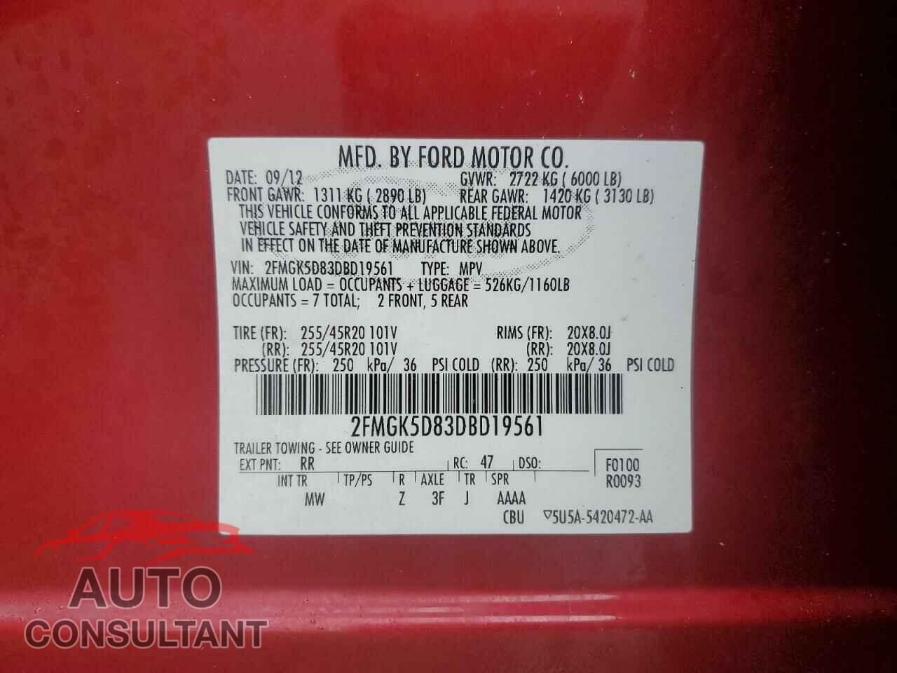 FORD FLEX 2013 - 2FMGK5D83DBD19561