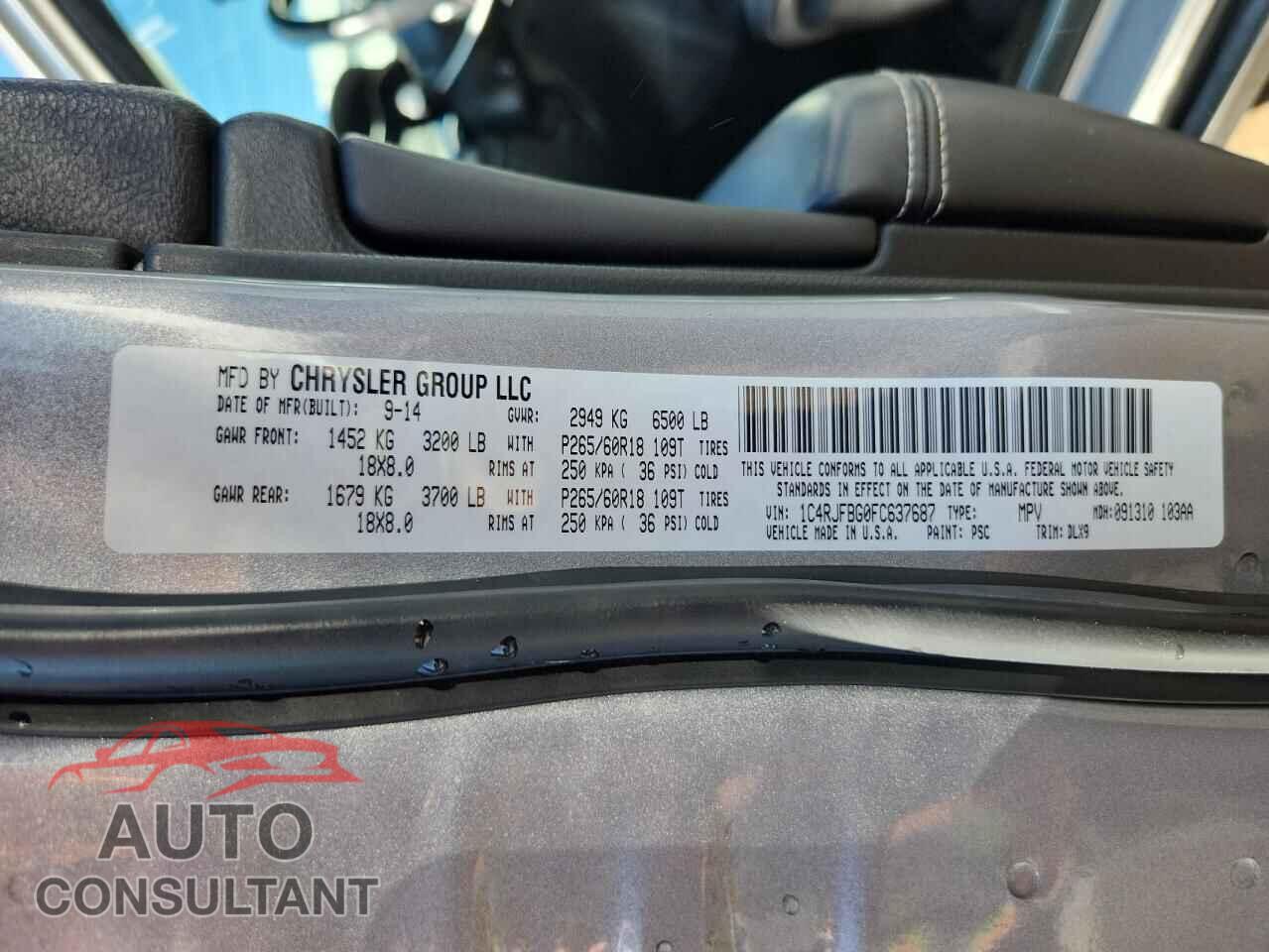 JEEP GRAND CHER 2015 - 1C4RJFBG0FC637687