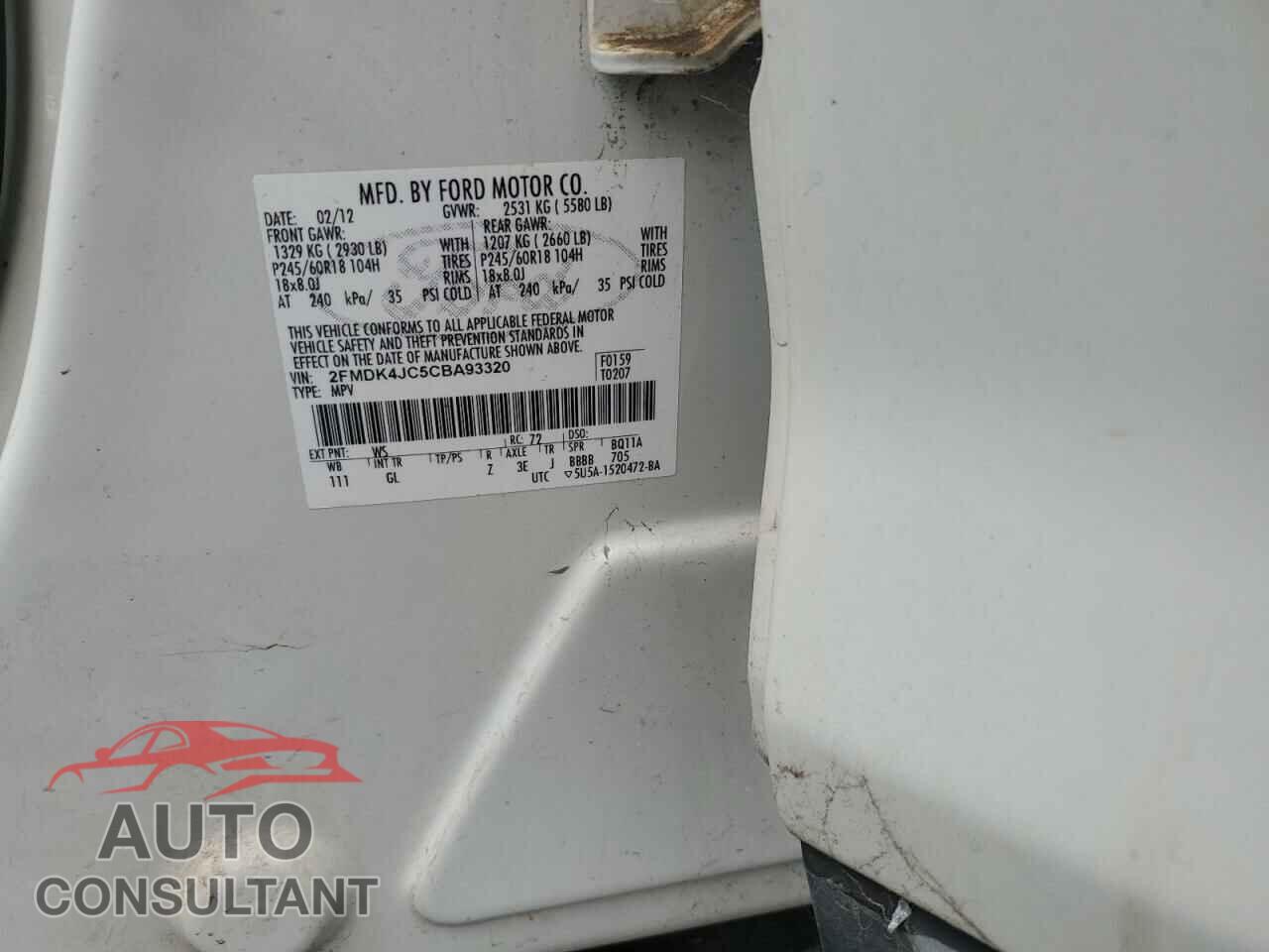 FORD EDGE 2012 - 2FMDK4JC5CBA93320