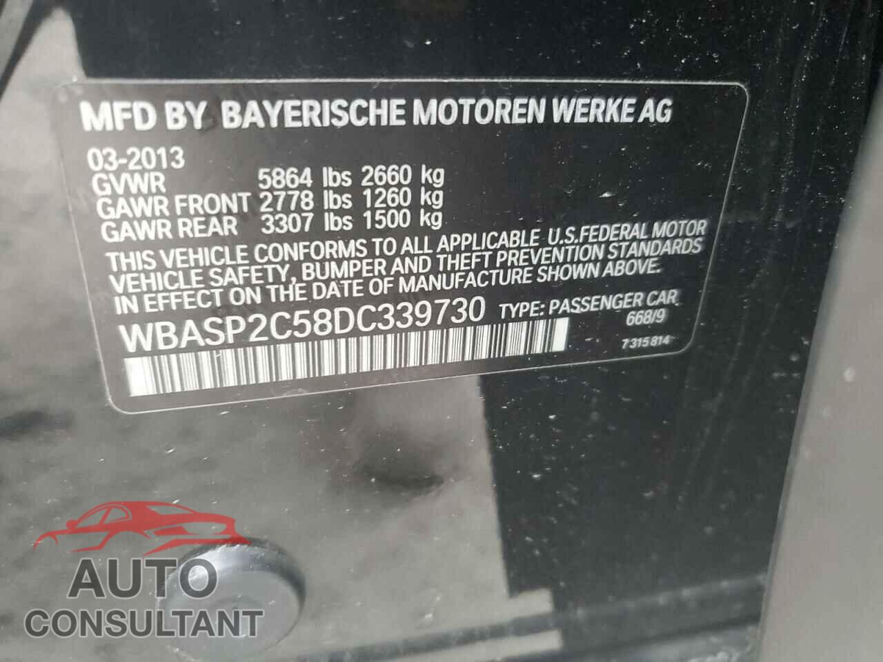 BMW 5 SERIES 2013 - WBASP2C58DC339730