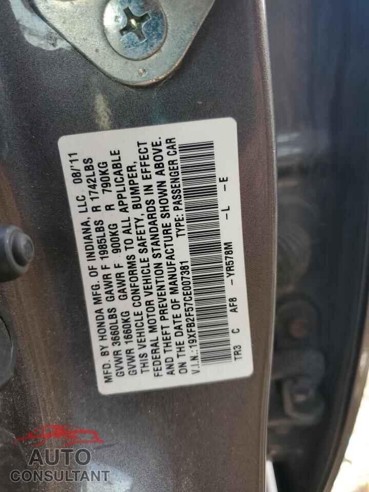 HONDA CIVIC 2012 - 19XFB2F57CE007381