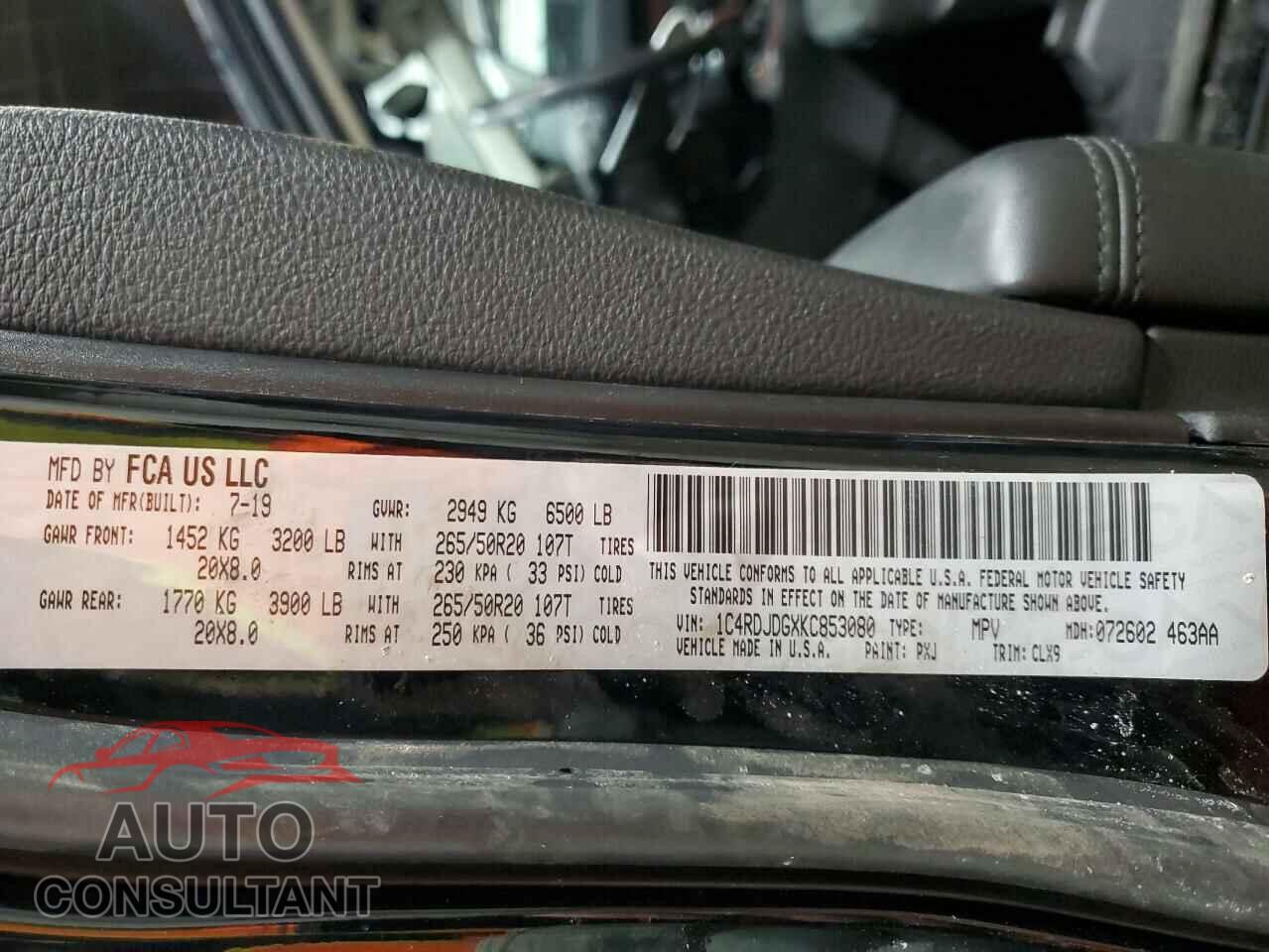 DODGE DURANGO 2019 - 1C4RDJDGXKC853080