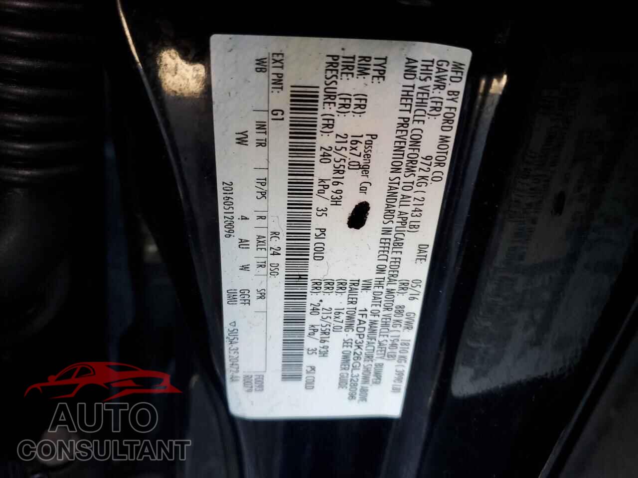 FORD FOCUS 2016 - 1FADP3K26GL328096