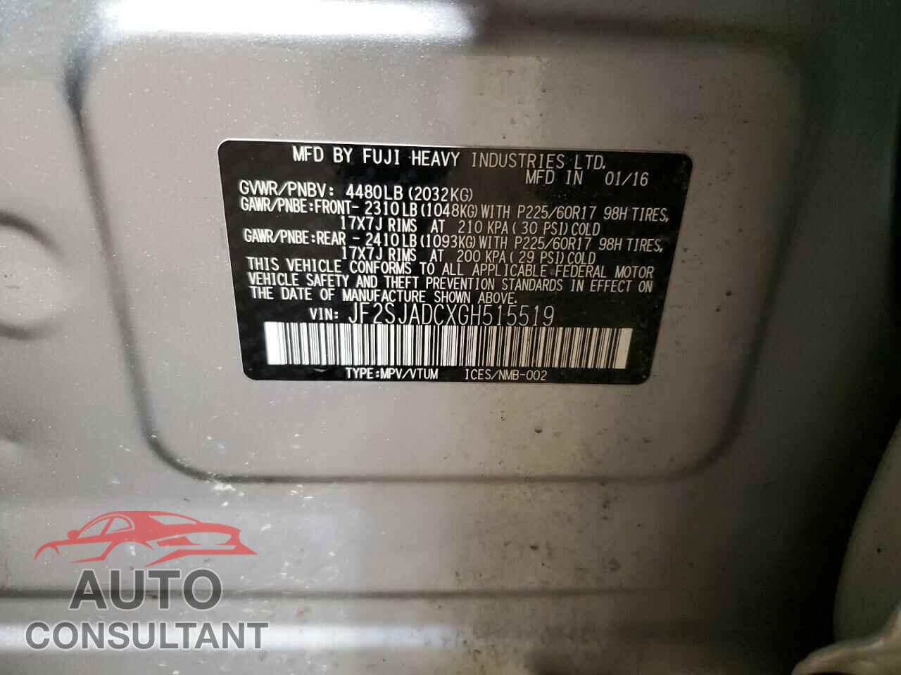 SUBARU FORESTER 2016 - JF2SJADCXGH515519