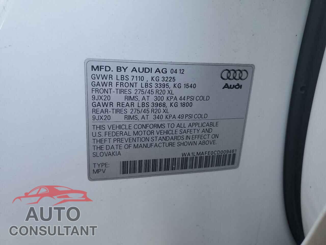 AUDI Q7 2012 - WA1LMAFE0CD009461