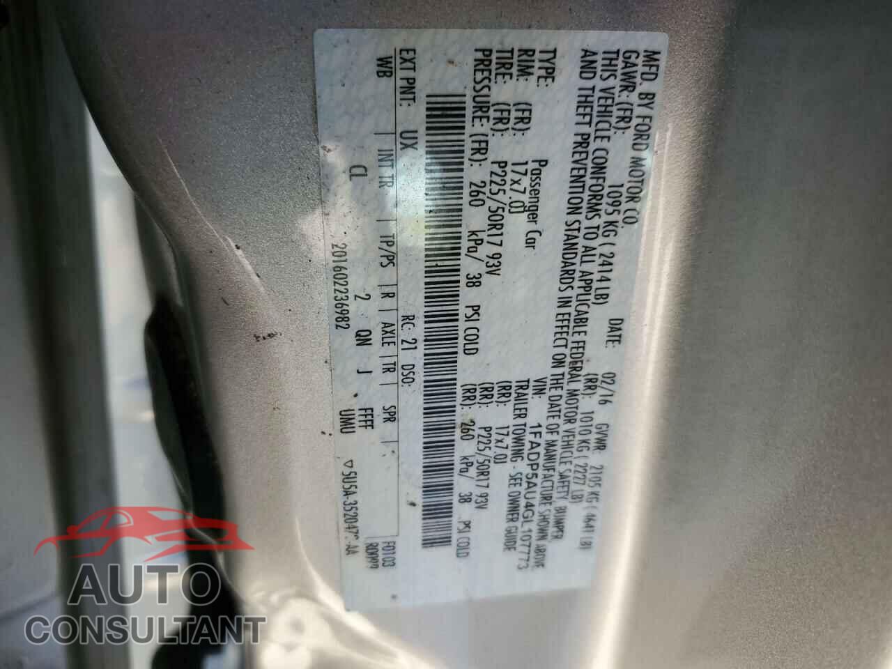 FORD CMAX 2016 - 1FADP5AU4GL107773