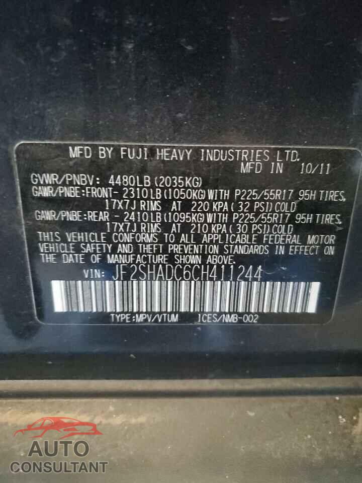 SUBARU FORESTER 2012 - JF2SHADC6CH411244