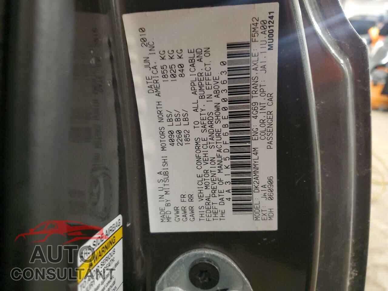 MITSUBISHI ECLIPSE 2011 - 4A31K5DF6BE003630