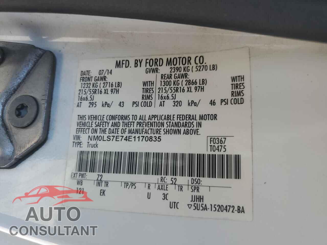 FORD TRANSIT 2014 - NM0LS7E74E1170835