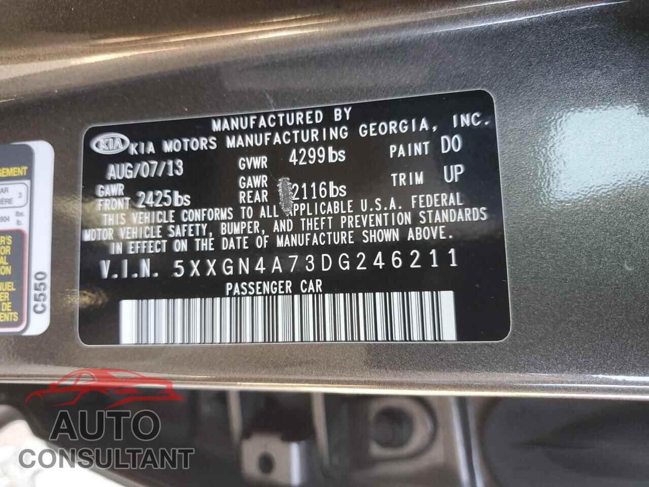 KIA OPTIMA 2013 - 5XXGN4A73DG246211