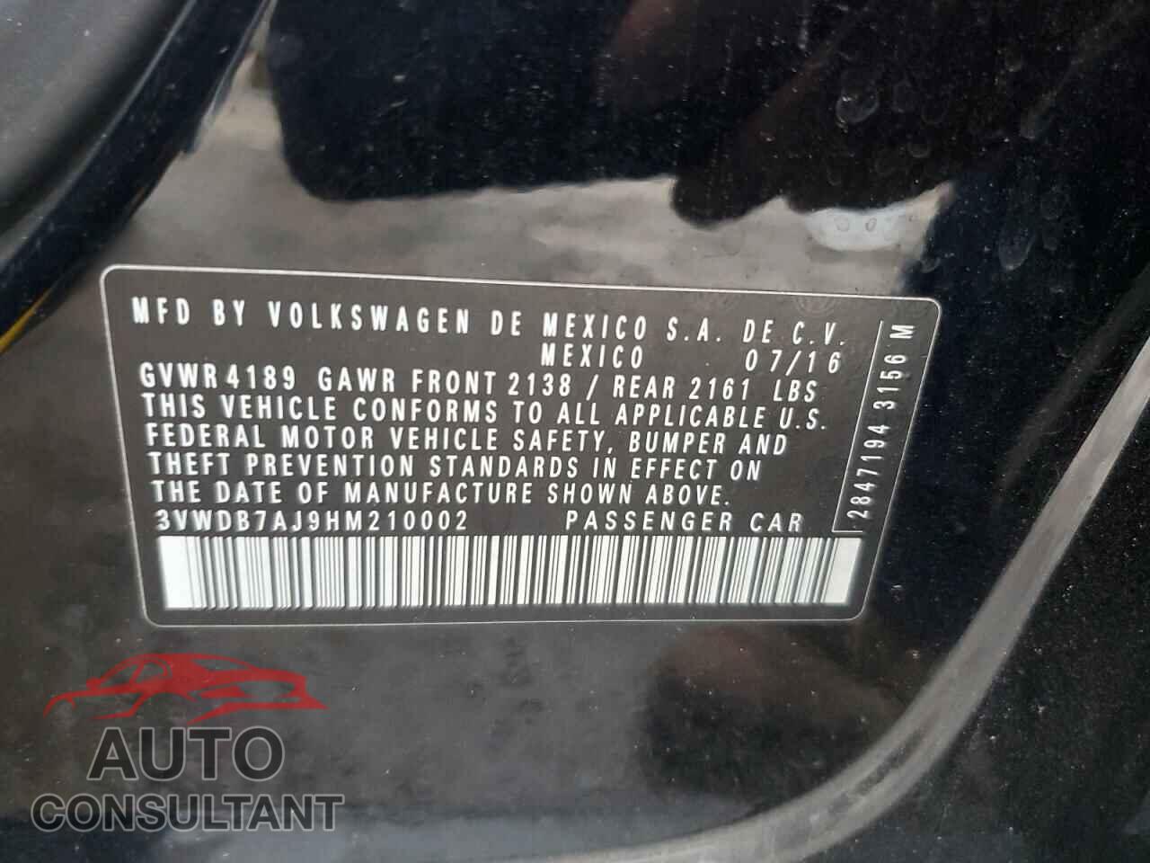 VOLKSWAGEN JETTA 2017 - 3VWDB7AJ9HM210002