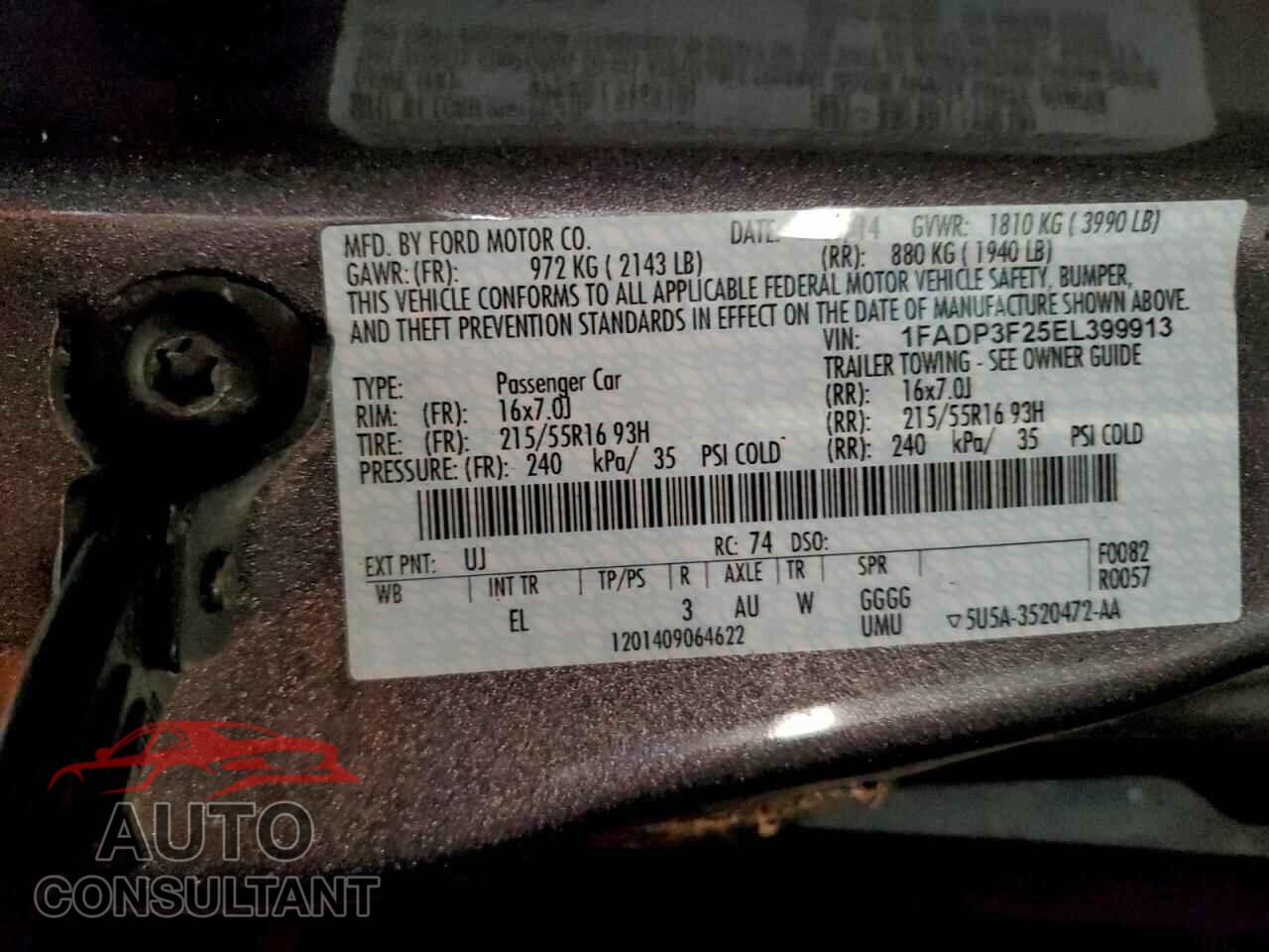 FORD FOCUS 2014 - 1FADP3F25EL399913
