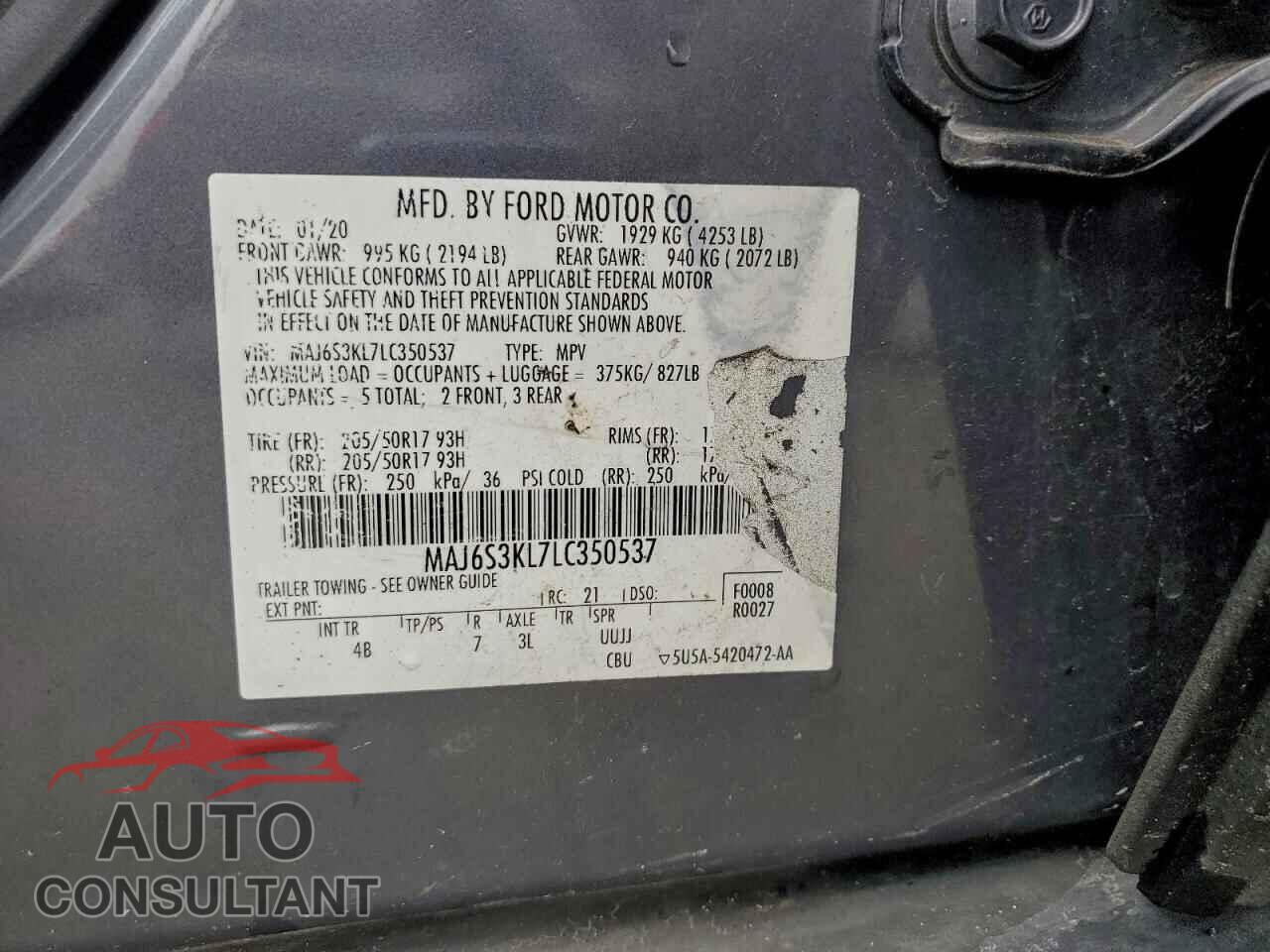 FORD ECOSPORT 2020 - MAJ6S3KL7LC350537