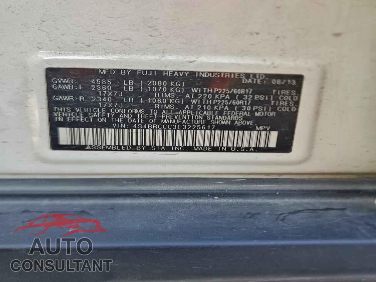 SUBARU OUTBACK 2014 - 4S4BRCCC3E3225617