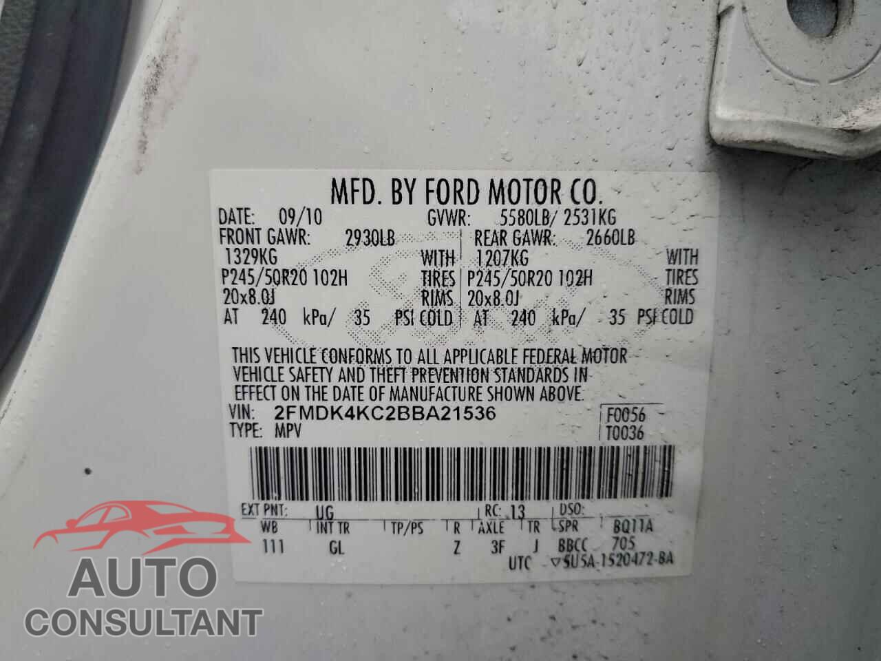 FORD EDGE 2011 - 2FMDK4KC2BBA21536