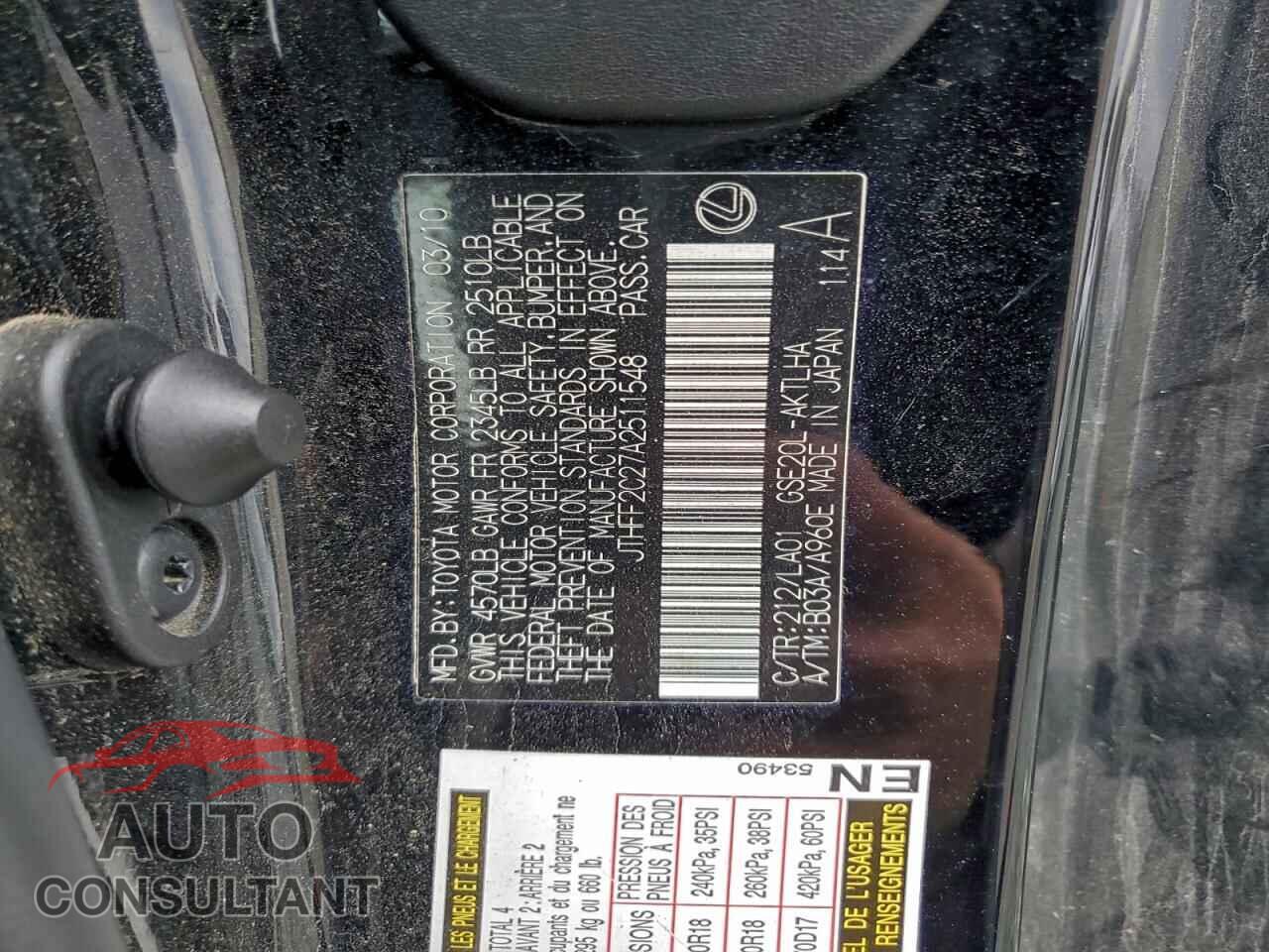 LEXUS IS 2010 - JTHFF2C27A2511548