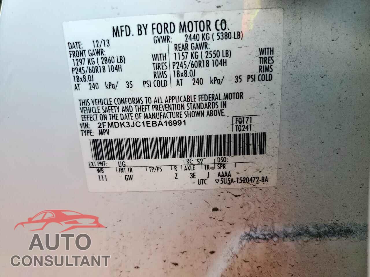 FORD EDGE 2014 - 2FMDK3JC1EBA16991