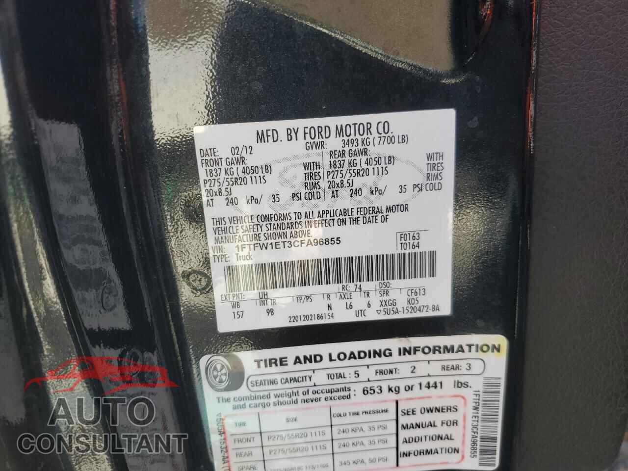 FORD ALL OTHER 2012 - 1FTFW1ET3CFA96855