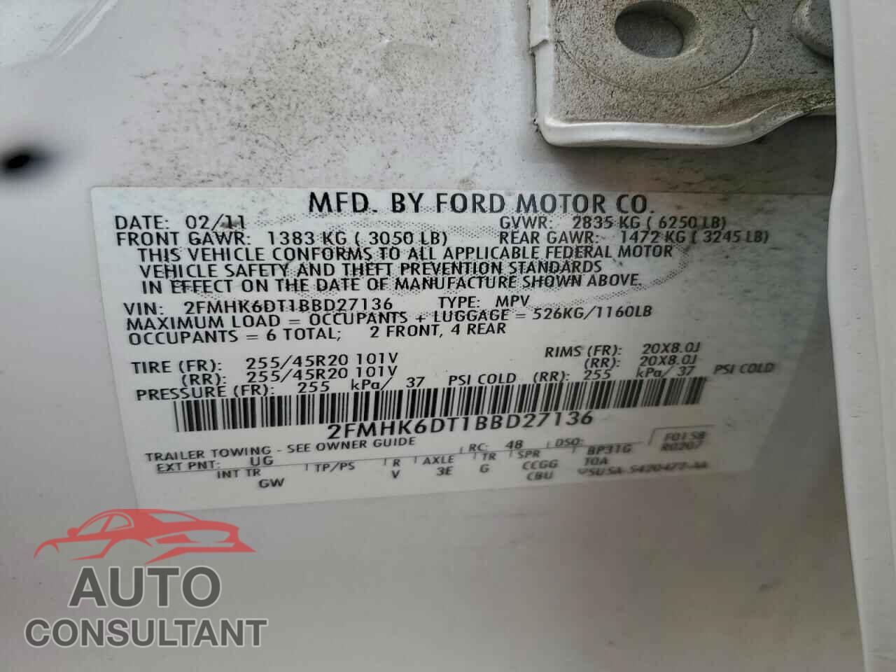 FORD FLEX 2011 - 2FMHK6DT1BBD27136