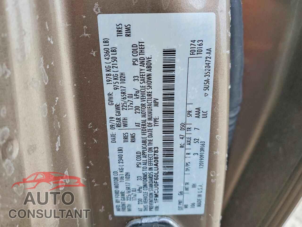 FORD ESCAPE 2020 - 1FMCU0F60LUA08783