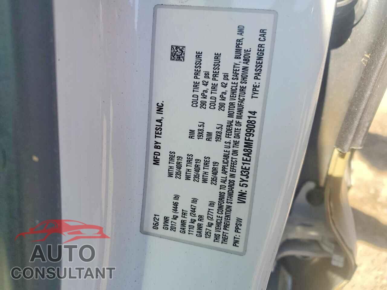 TESLA MODEL 3 2021 - 5YJ3E1EA8MF990814