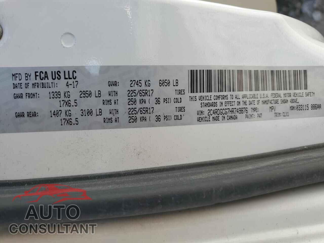 DODGE CARAVAN 2017 - 2C4RDGCG7HR749876