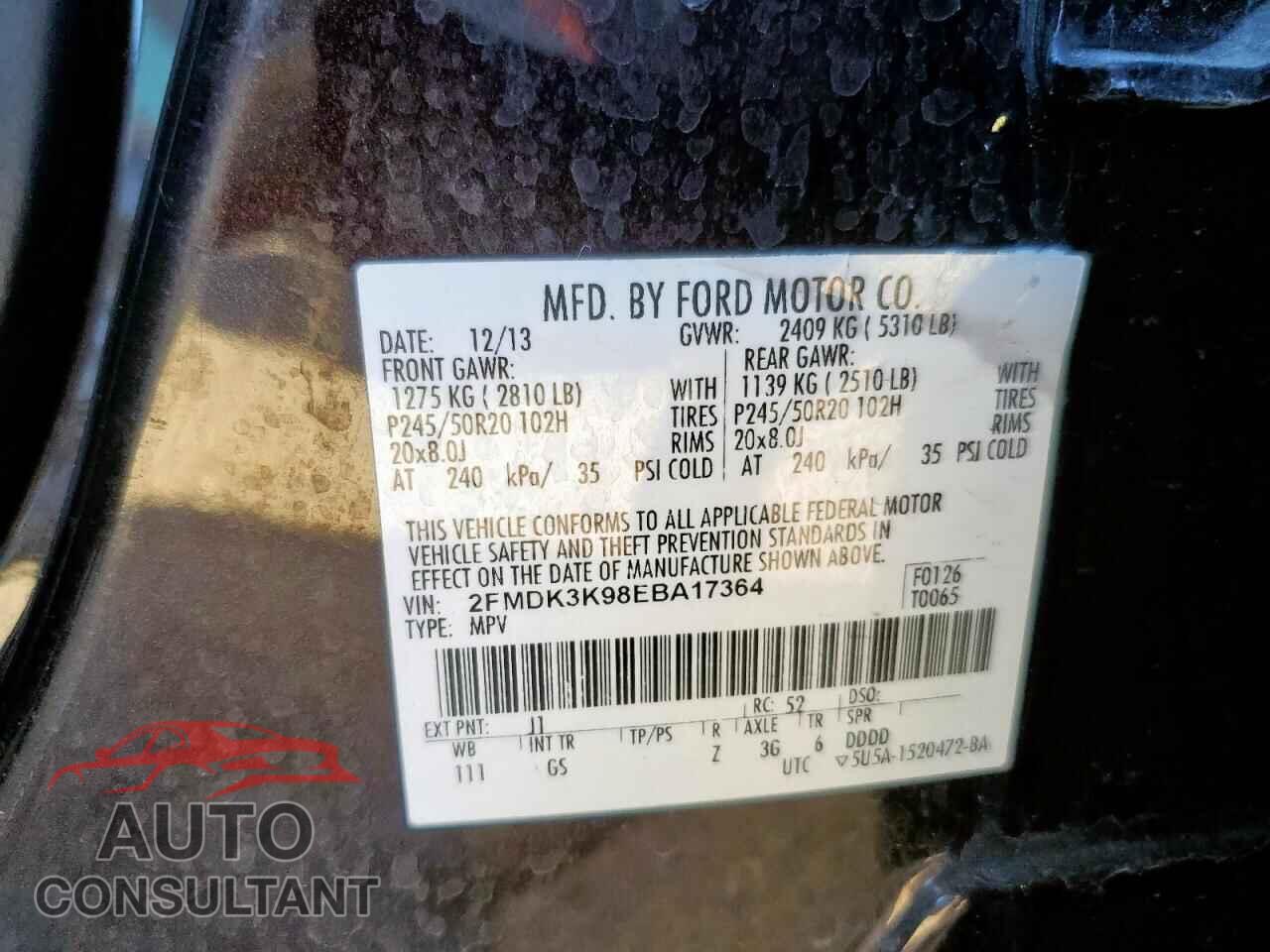 FORD EDGE 2014 - 2FMDK3K98EBA17364