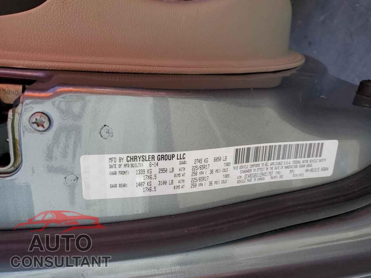 DODGE CARAVAN 2014 - 2C4RDGBG1ER451787
