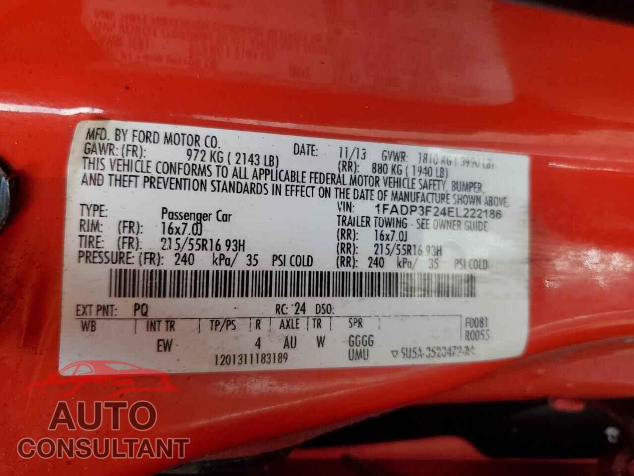 FORD FOCUS 2014 - 1FADP3F24EL222186