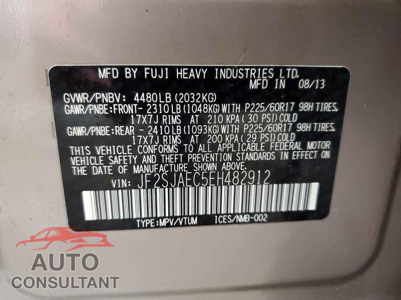 SUBARU FORESTER 2014 - JF2SJAEC5EH482912