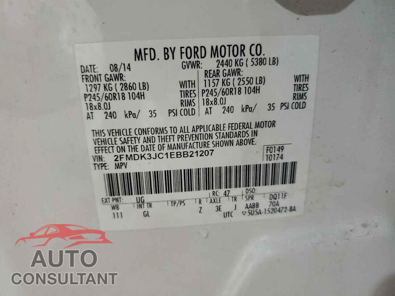 FORD EDGE 2014 - 2FMDK3JC1EBB21207