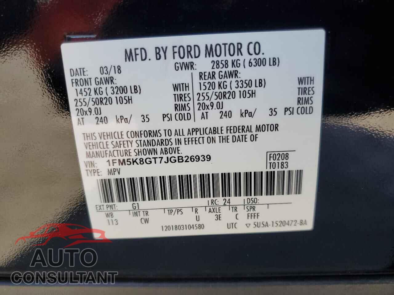 FORD EXPLORER 2018 - 1FM5K8GT7JGB26939