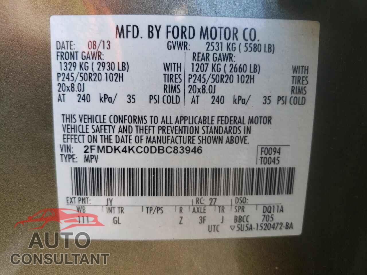 FORD EDGE 2013 - 2FMDK4KC0DBC83946