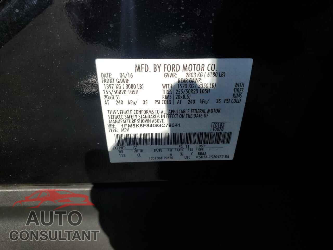 FORD EXPLORER 2016 - 1FM5K8F84GGC79641
