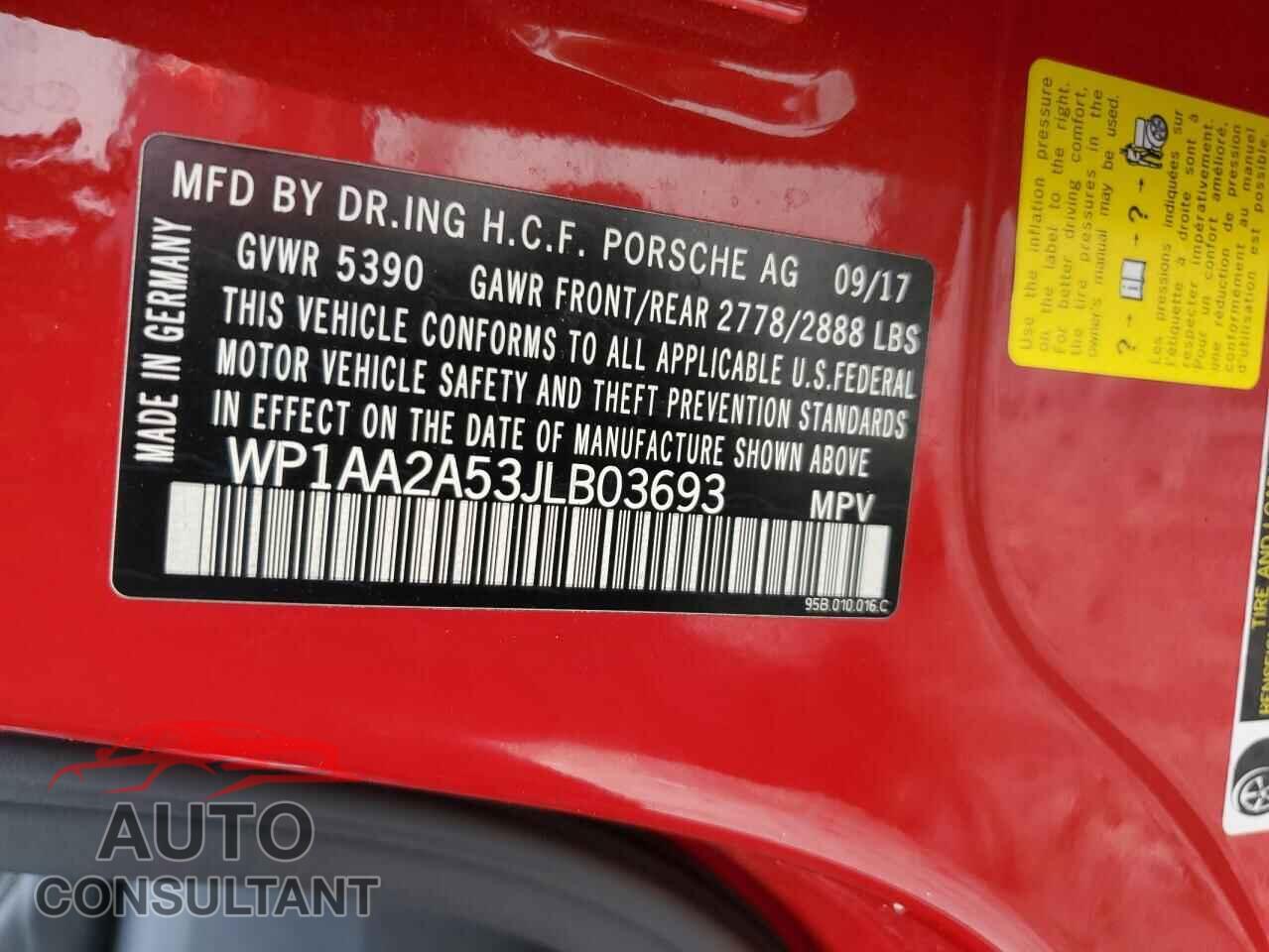 PORSCHE MACAN 2018 - WP1AA2A53JLB03693