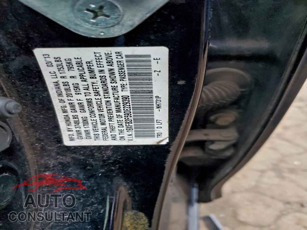 HONDA CIVIC 2013 - 19XFB2F59DE229390