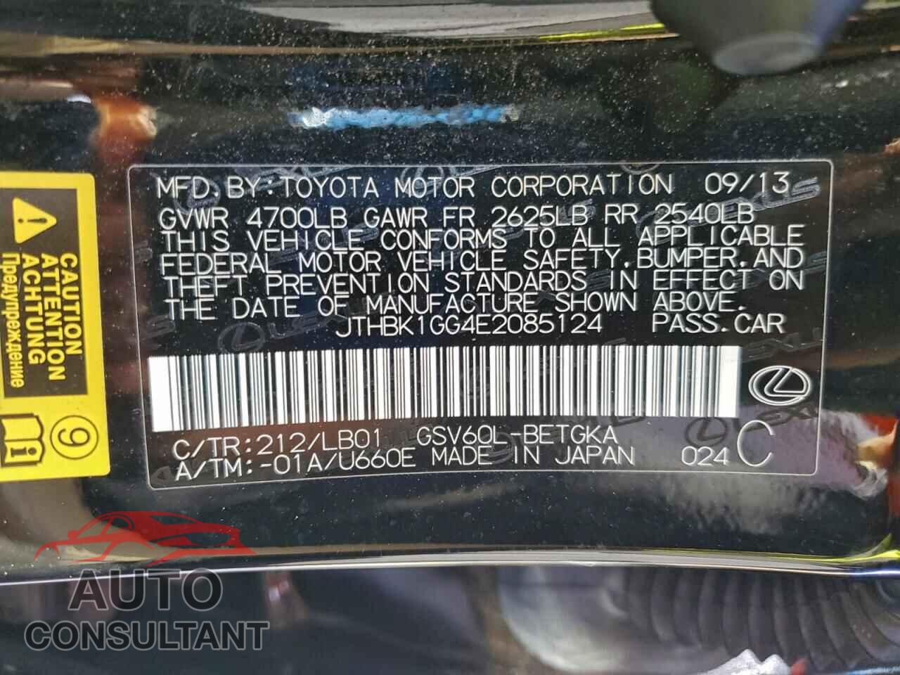 LEXUS ES350 2014 - JTHBK1GG4E2085124