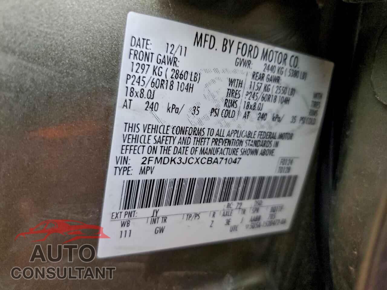 FORD EDGE 2012 - 2FMDK3JCXCBA71047