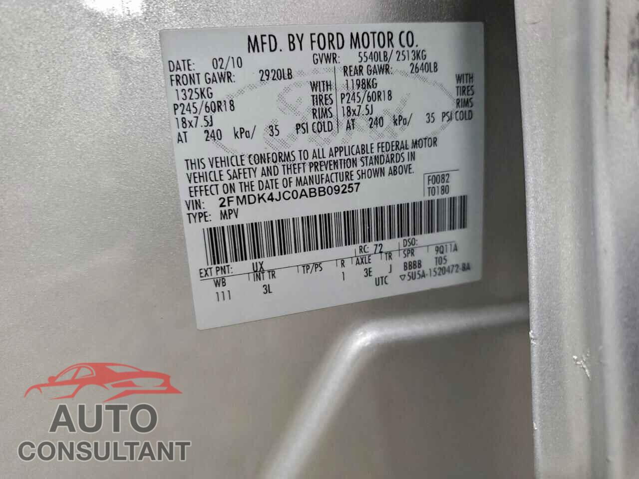 FORD EDGE 2010 - 2FMDK4JC0ABB09257