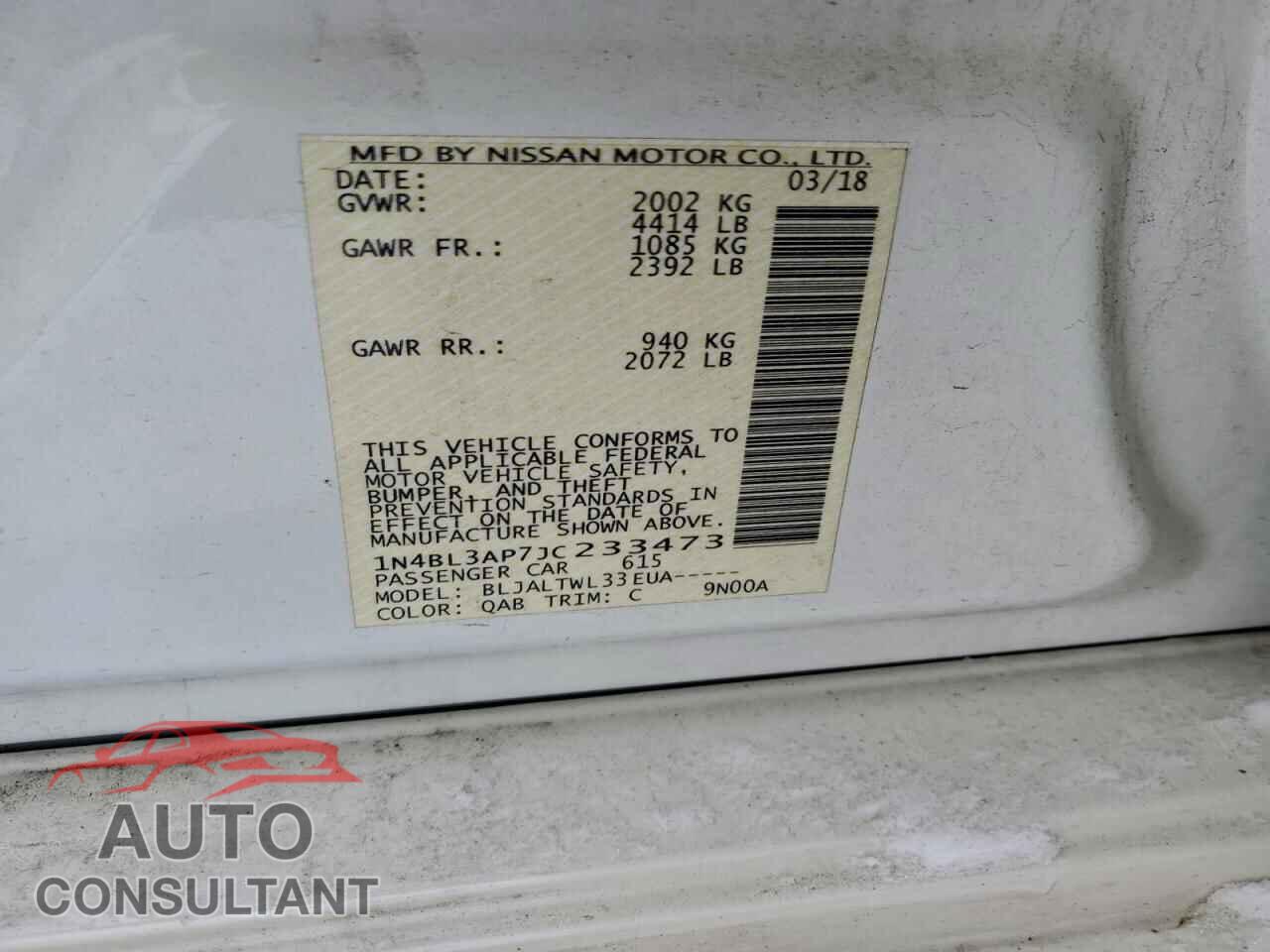 NISSAN ALTIMA 2018 - 1N4BL3AP7JC233473