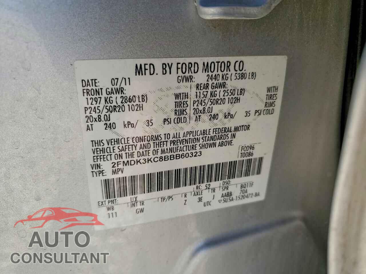 FORD EDGE 2011 - 2FMDK3KC8BBB60323