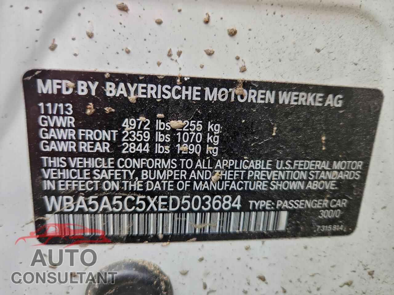 BMW 5 SERIES 2014 - WBA5A5C5XED503684