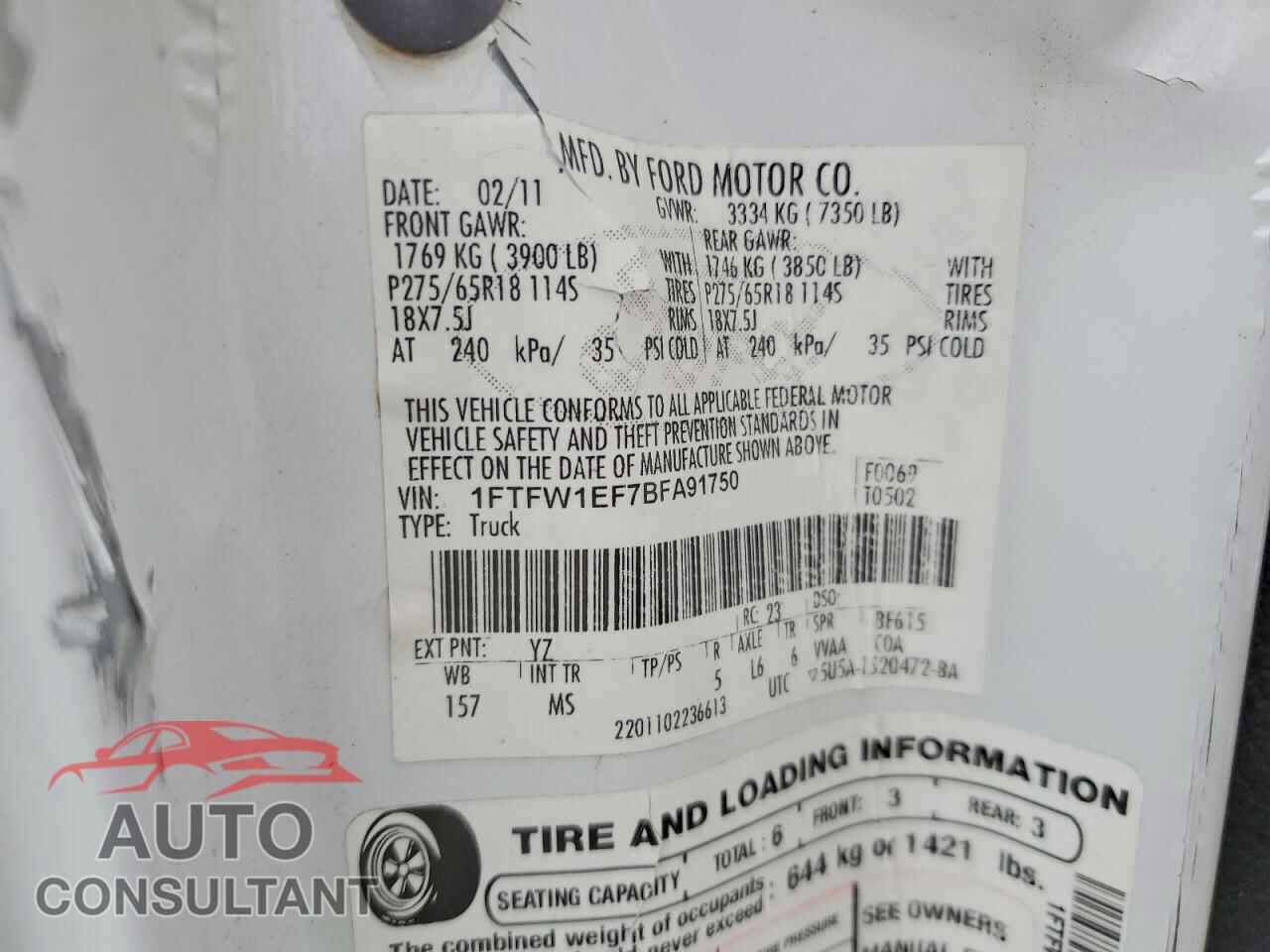 FORD F-150 2011 - 1FTFW1EF7BFA91750