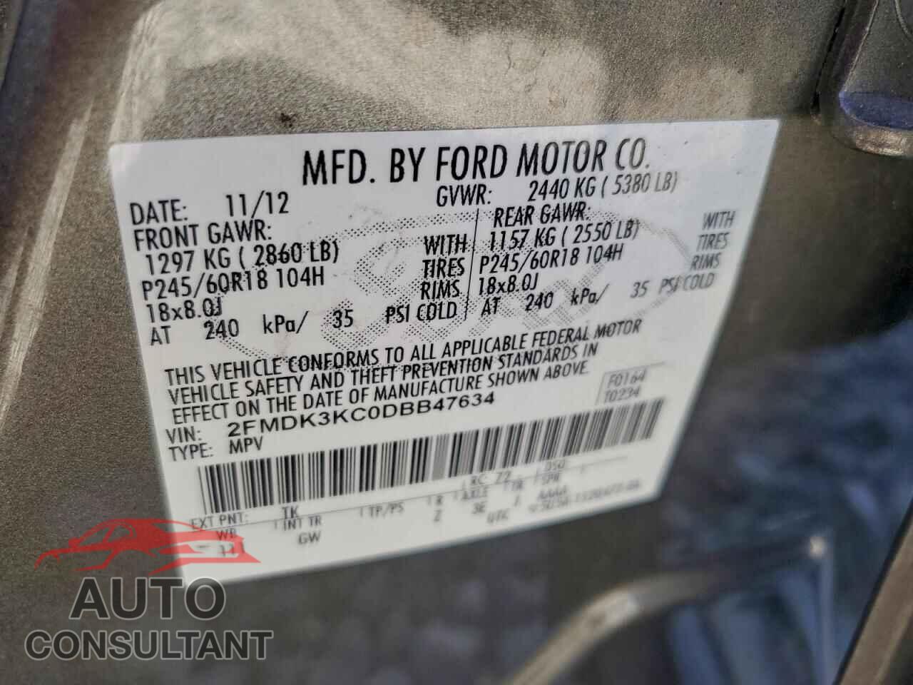 FORD EDGE 2013 - 2FMDK3KC0DBB47634