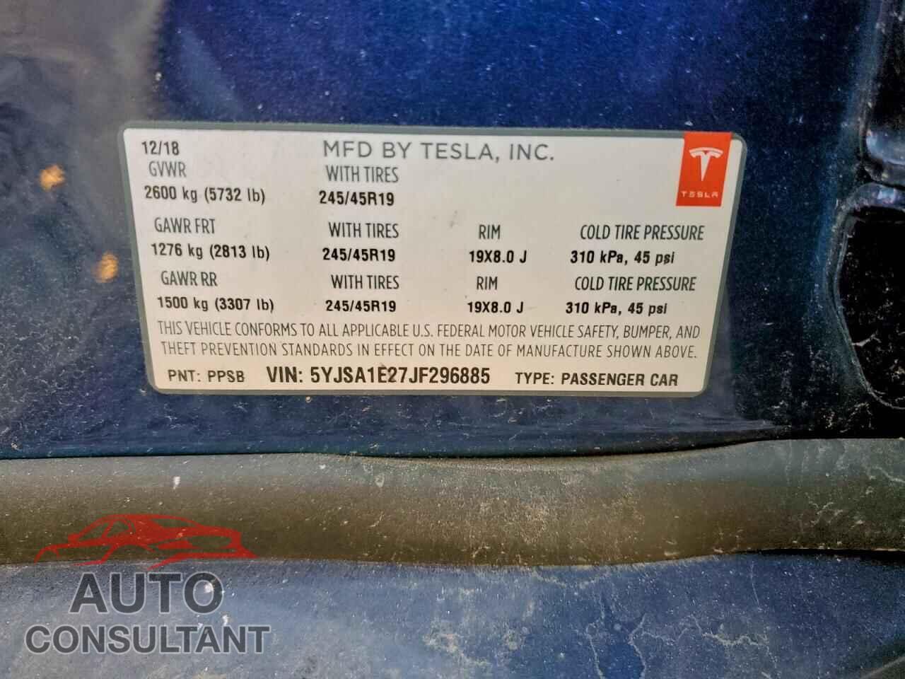 TESLA MODEL S 2018 - 5YJSA1E27JF296885