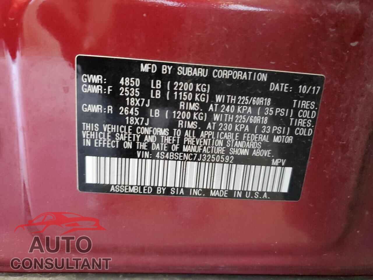 SUBARU OUTBACK 2018 - 4S4BSENC7J3250592