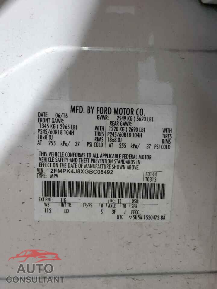 FORD EDGE 2016 - 2FMPK4J8XGBC08492